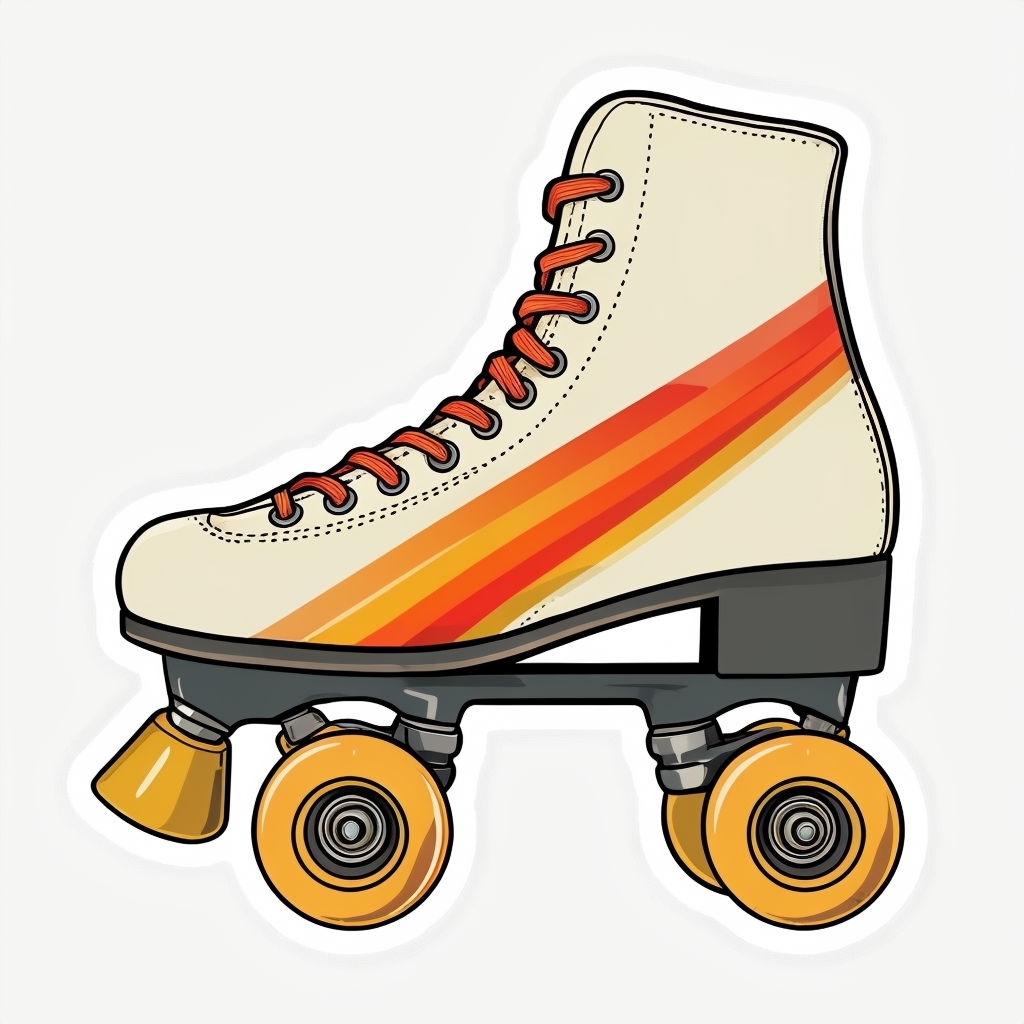 Vintage Off-White Roller Skate Illustration with Colorful Laces Sticker