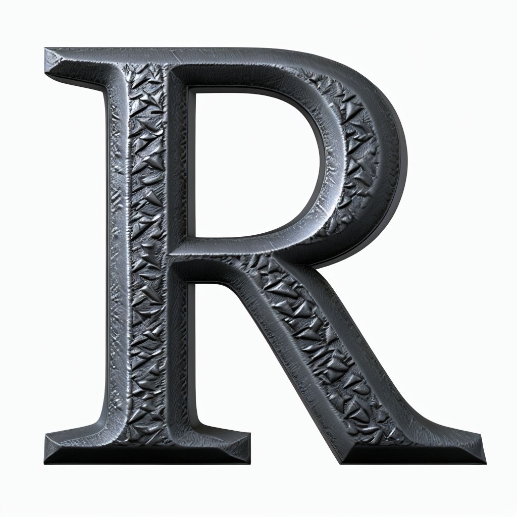 3D Textured Letter R in Metallic Dark Gray Monogram