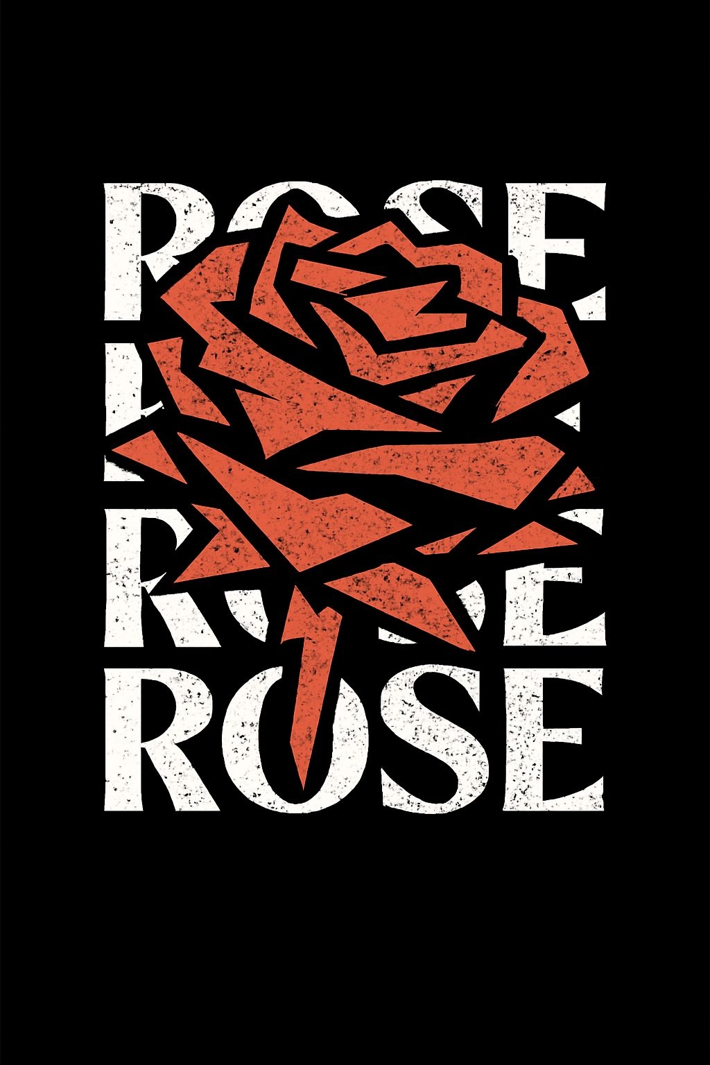 Bold Geometric Red-Orange Rose with Distressed Text T-Shirt