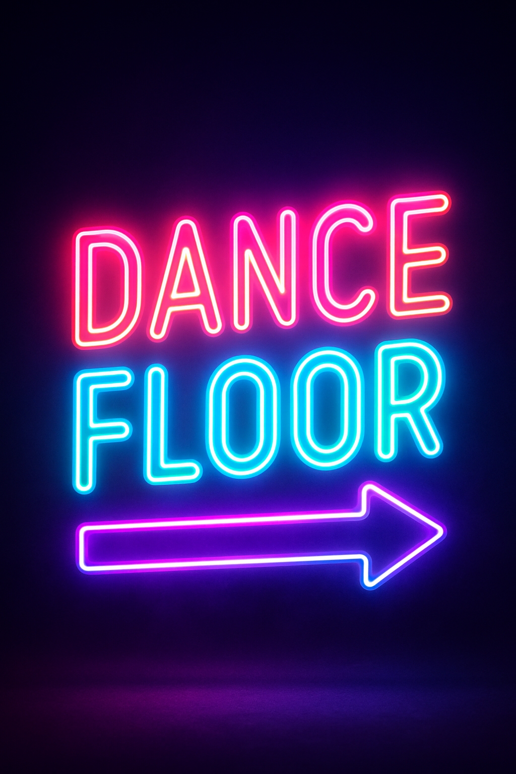 Vibrant Neon Dance Floor Sign with Arrow Illustration Event Sign
