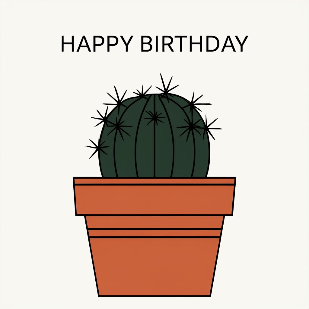 Minimalist Cactus Happy Birthday Greeting Card Design