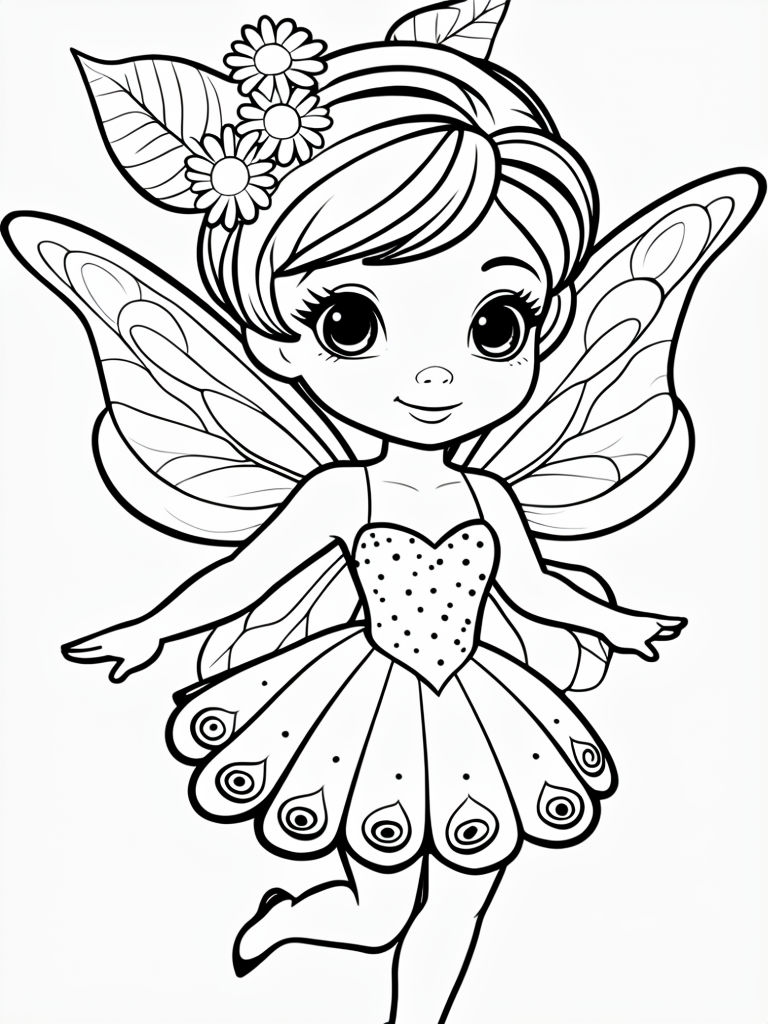 Cheerful Cartoon Fairy Line Drawing for Coloring Book Pages