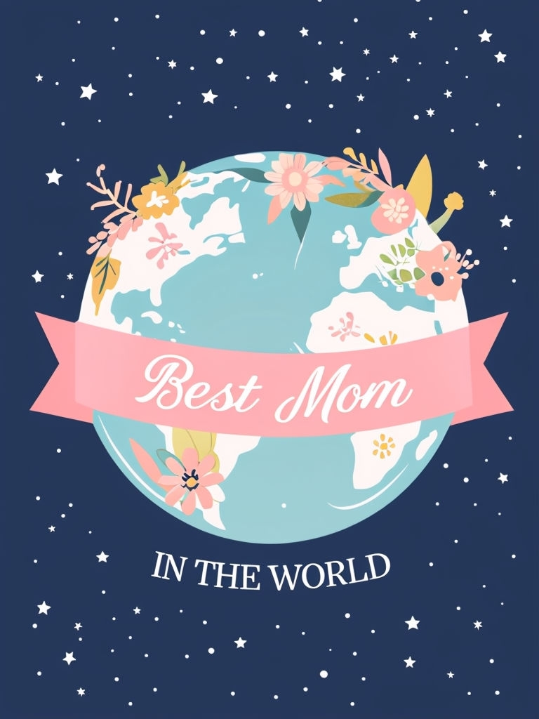 Cheerful Best Mom Greeting Card with Floral Earth Design Cards & Invites