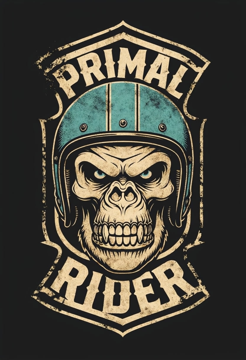 Vintage Primal Rider Gorilla Skull Design T-Shirt