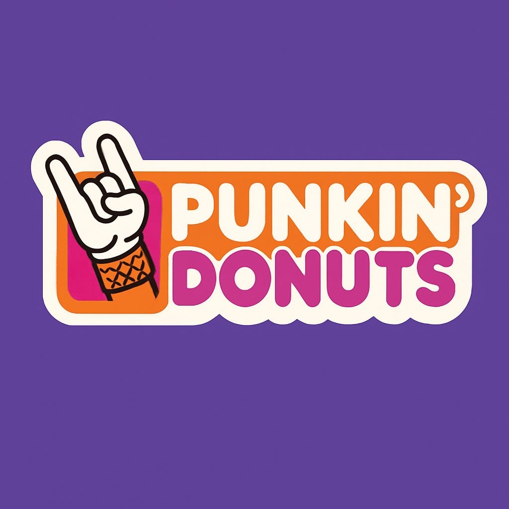 Playful Punkin Donuts Logo Design on Purple Background T-Shirt