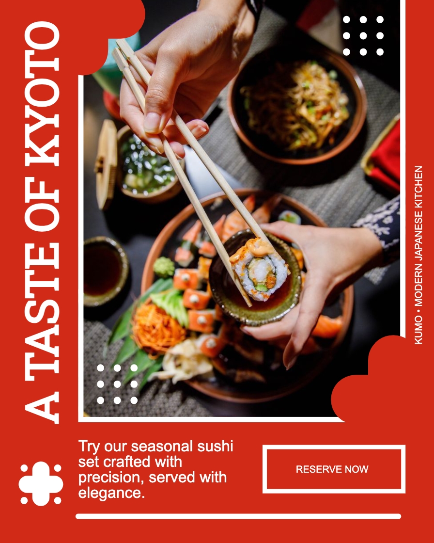 Elegant KUMO Modern Japanese Kitchen Sushi Promotion Flyer