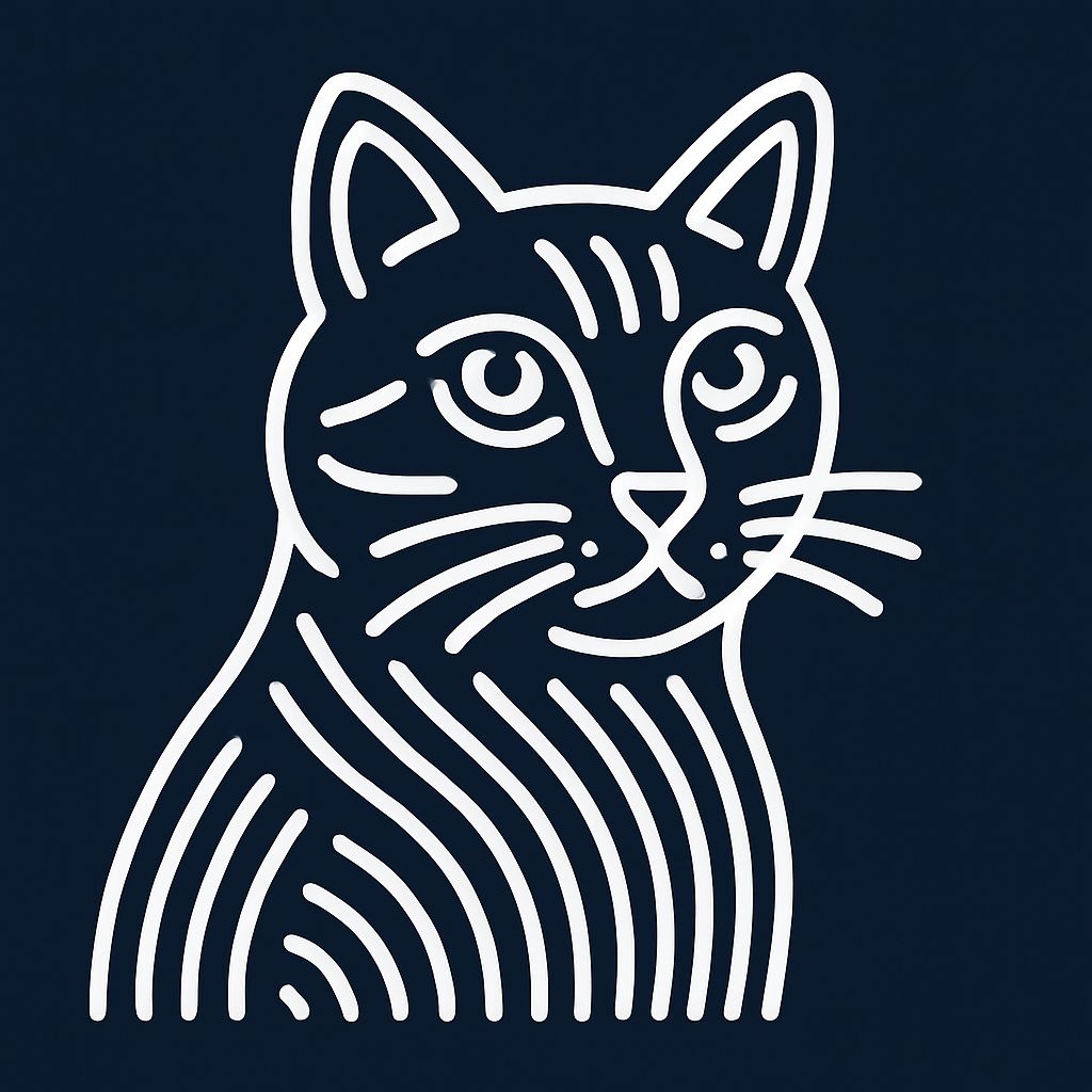 Minimalist Line Art Cat Illustration on Navy Blue Background Art