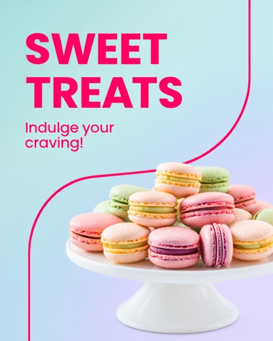 Pastel Macaron Advertisement with Sweet Treats Headline Ads