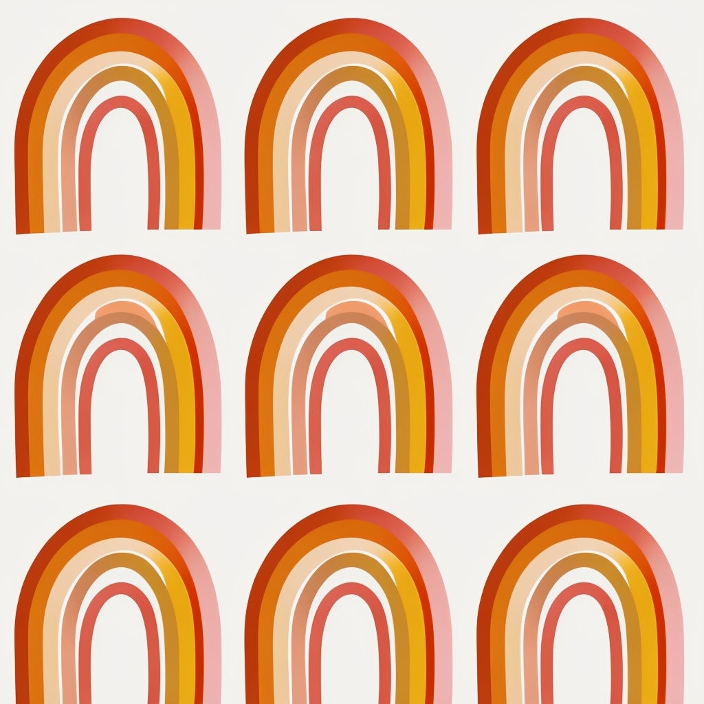 Cheerful Retro Rainbow Arches Pattern on Off-White Background Seamless Pattern