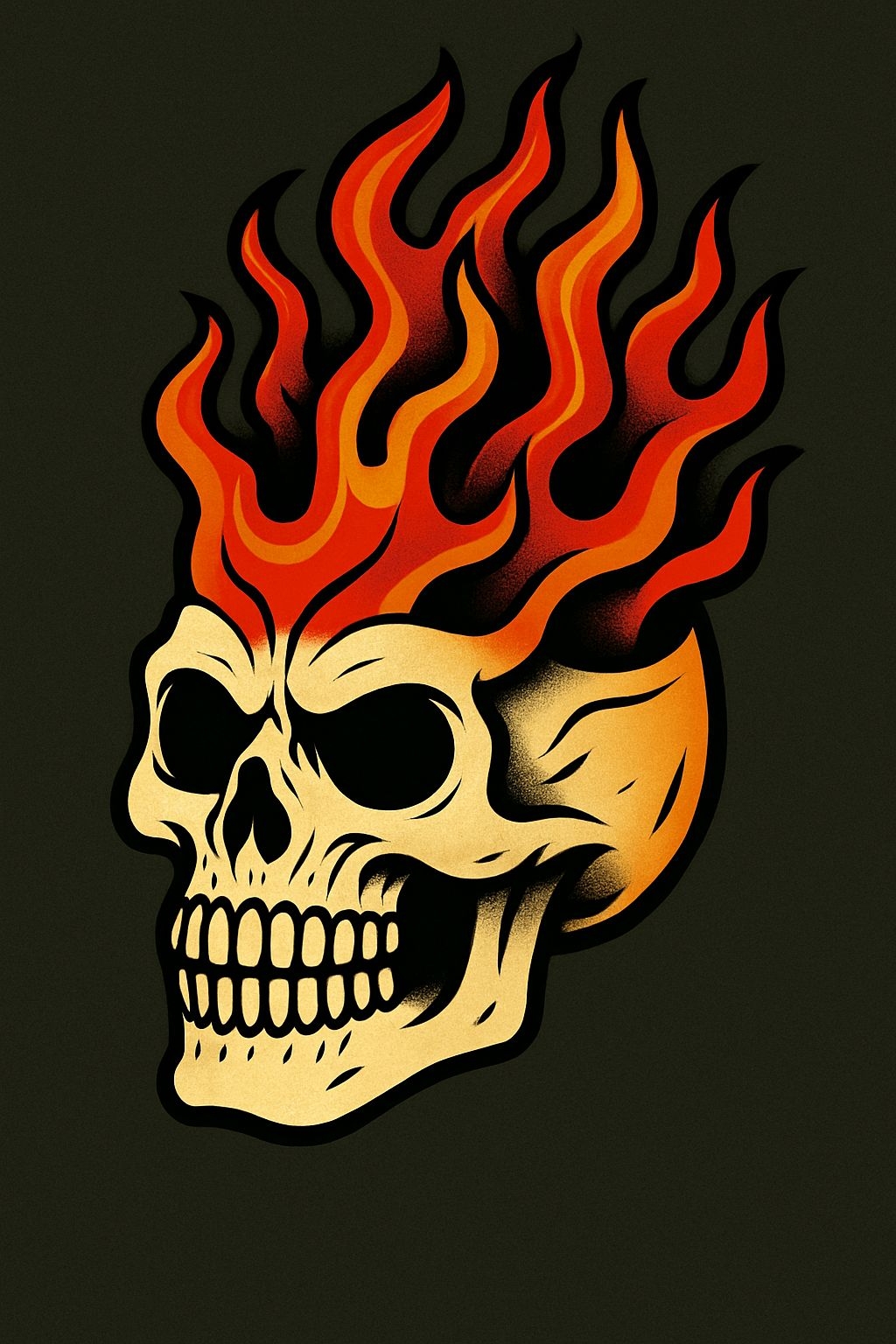 Fiery Skull Illustration with Dynamic Flames T-Shirt