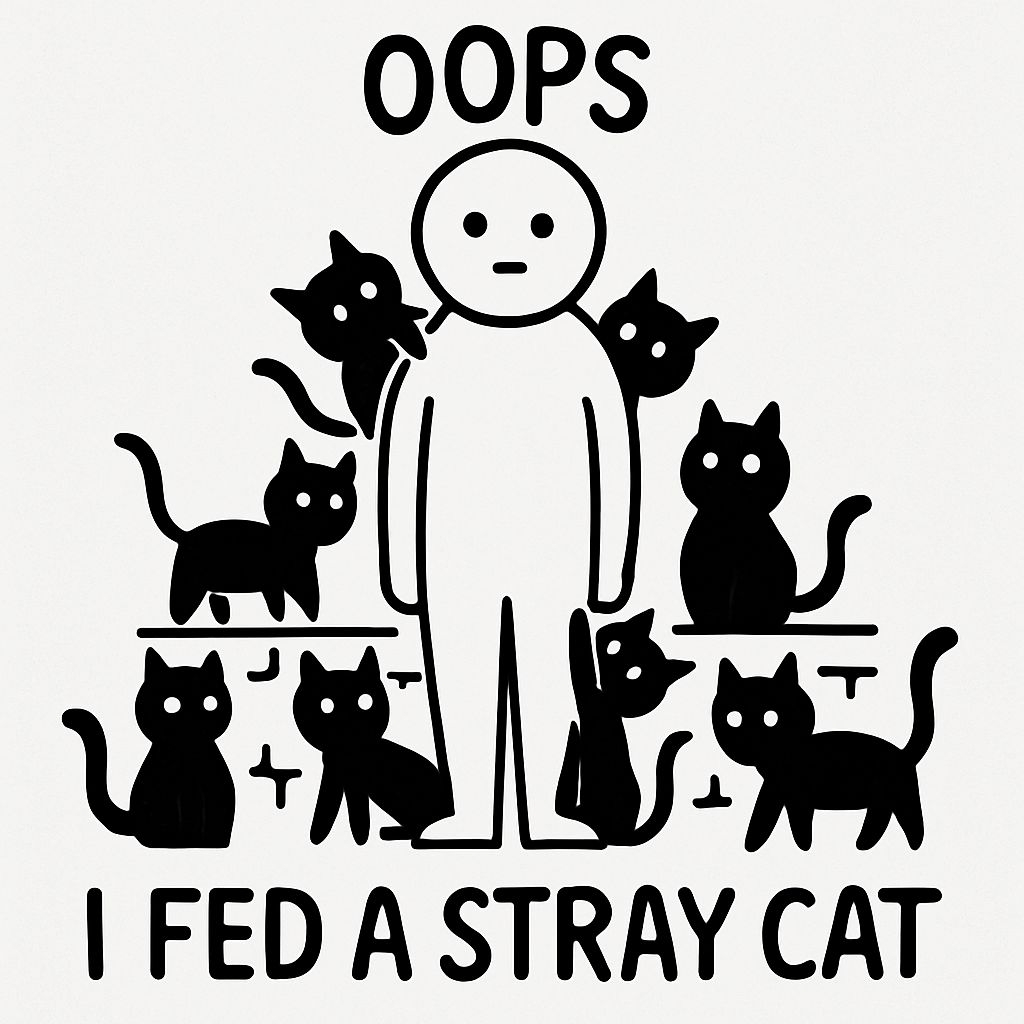 Funny Minimalist Oops I Fed a Stray Cat Illustration T-Shirt