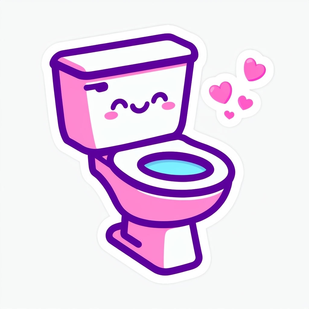 Cute Kawaii Cartoon Toilet with Pink Accents Sticker - Playground