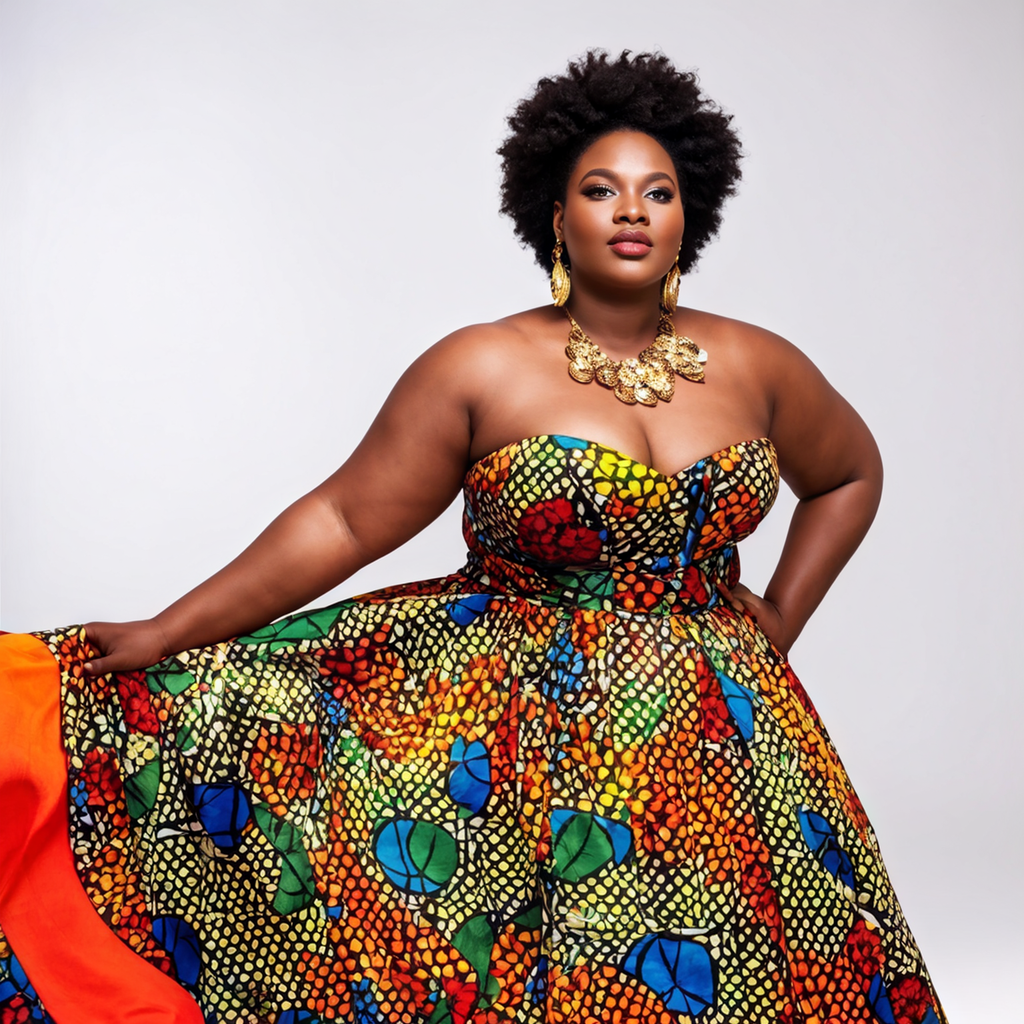 An Elegant Afrocentric -plus Size Model In A Luxurious Photo By 