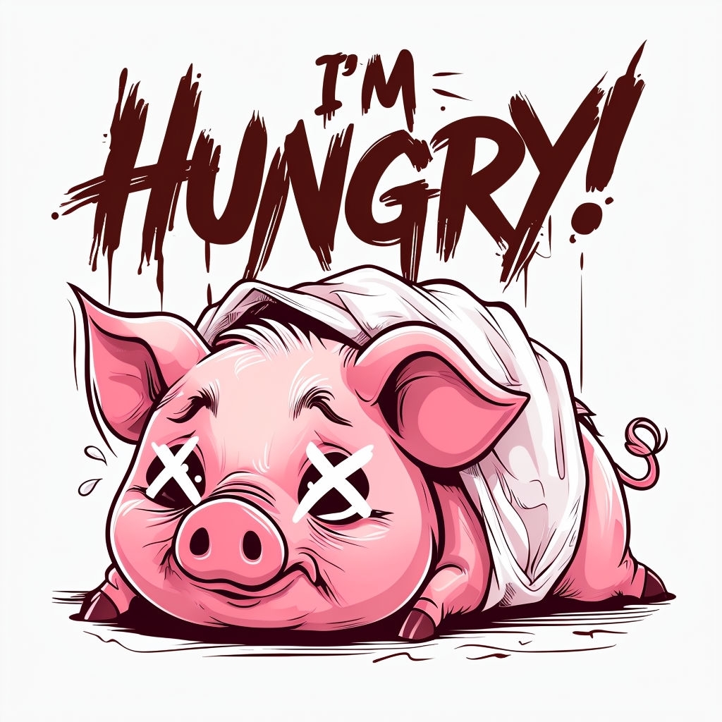 Humorous Pink Pig Illustration with I'm Hungry Text T-Shirt