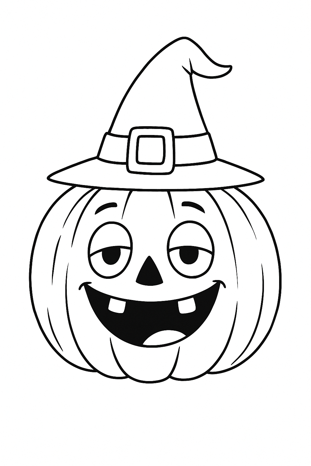 Sleepy Pumpkin Character with Witch Hat Coloring Book Page