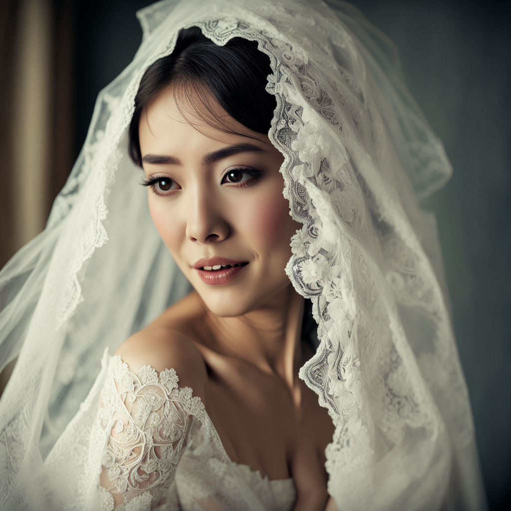 A Korean beautiful bride is smiling