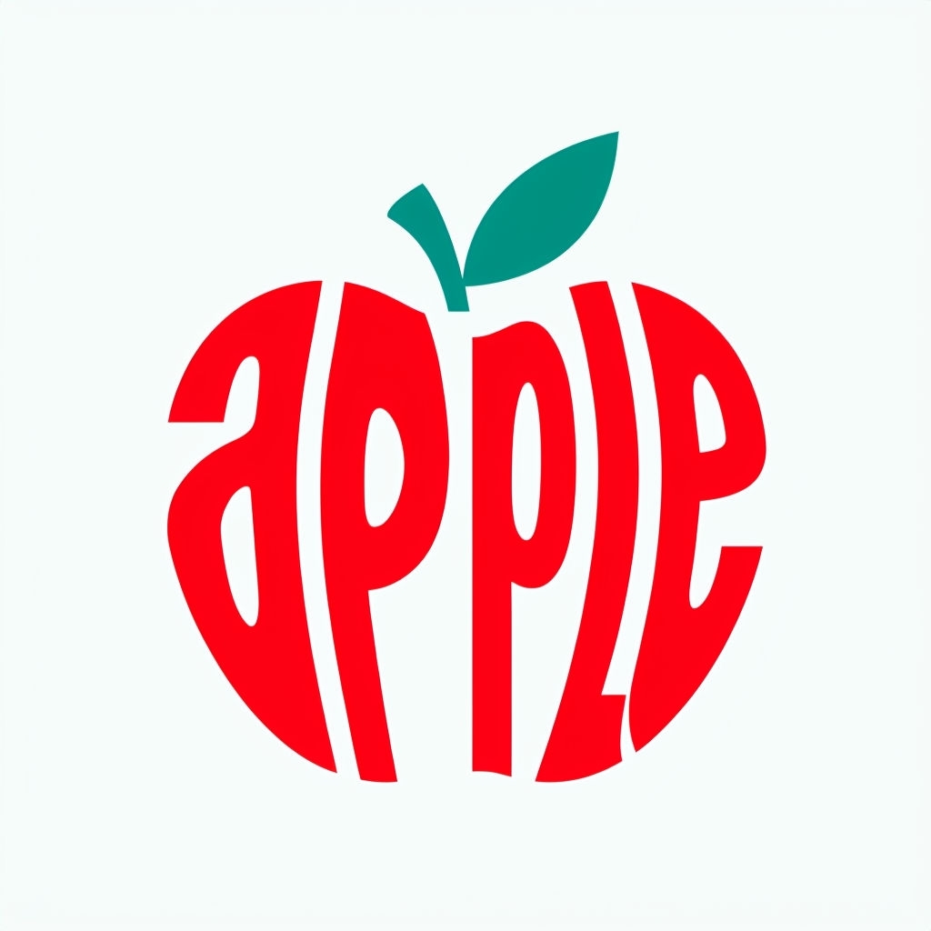 Vibrant Red Apple Text Logo with Teal Leaf Accent