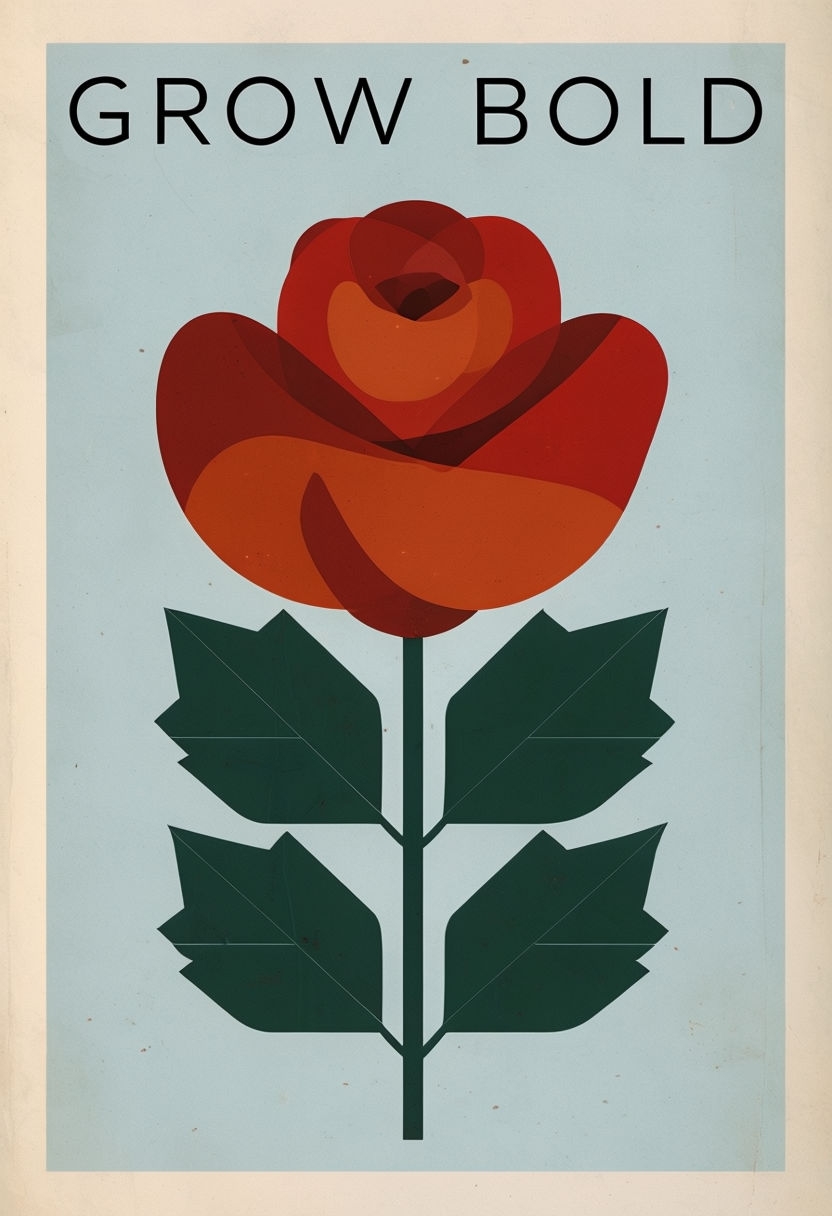 Minimalist Retro Floral Poster with Bold Rose Design Poster