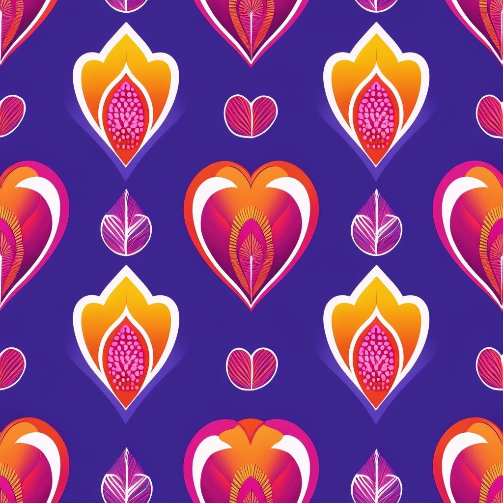 Vibrant Heart-Shaped Floral Seamless Pattern on Royal Purple Background Seamless Pattern