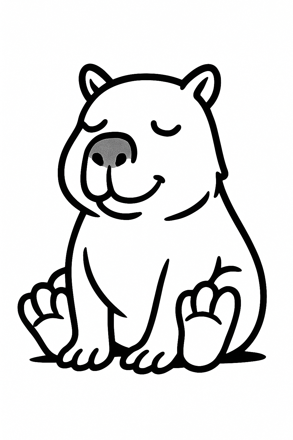 Serene Cartoon Bear Illustration for Relaxation Coloring Book Pages