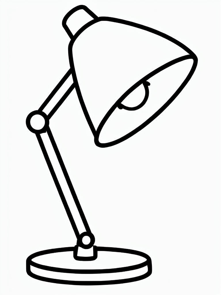 Simple Cartoon Desk Lamp Outline for Kids Coloring Book Pages