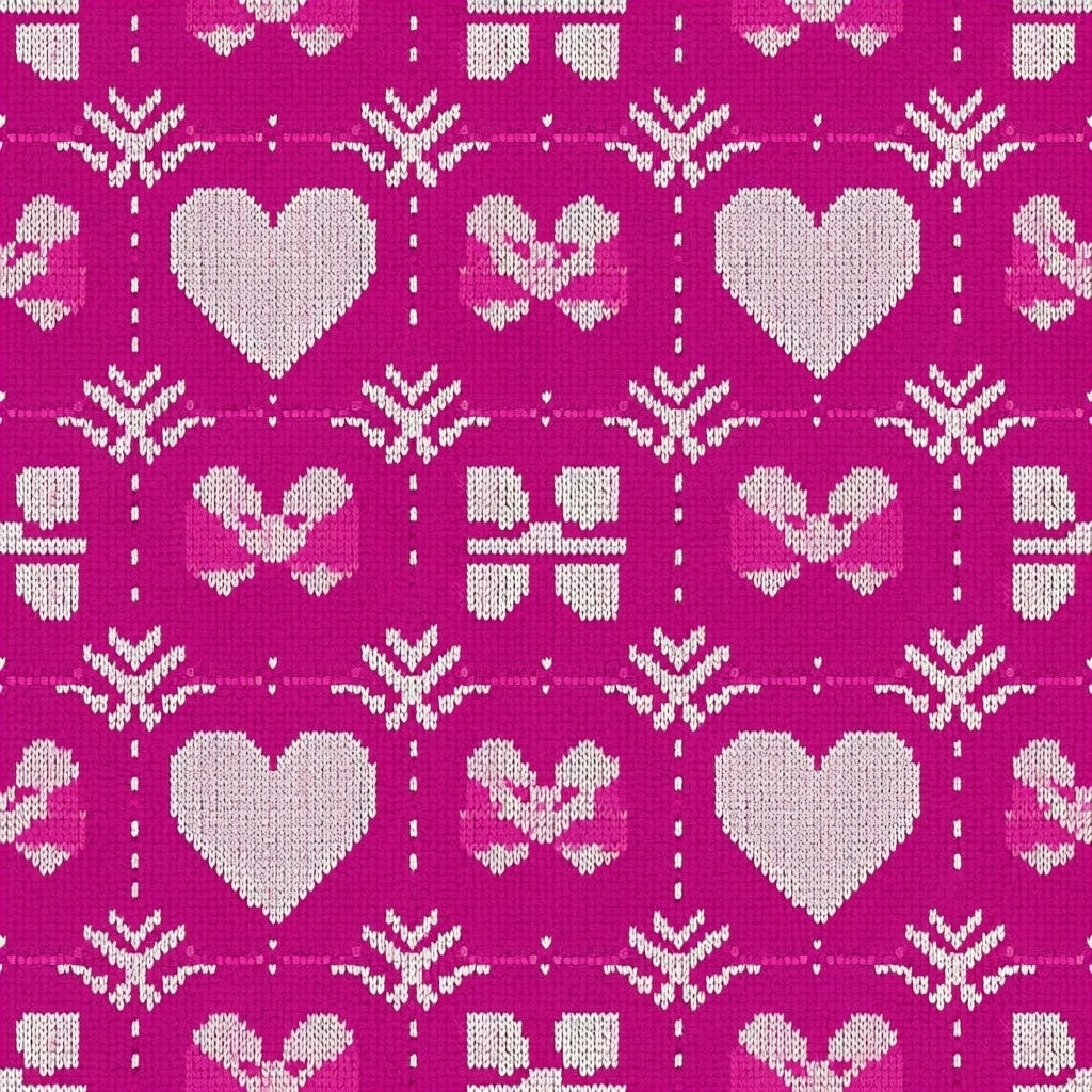 Vivid Magenta Knitted Fair Isle Heart Pattern Seamless Design