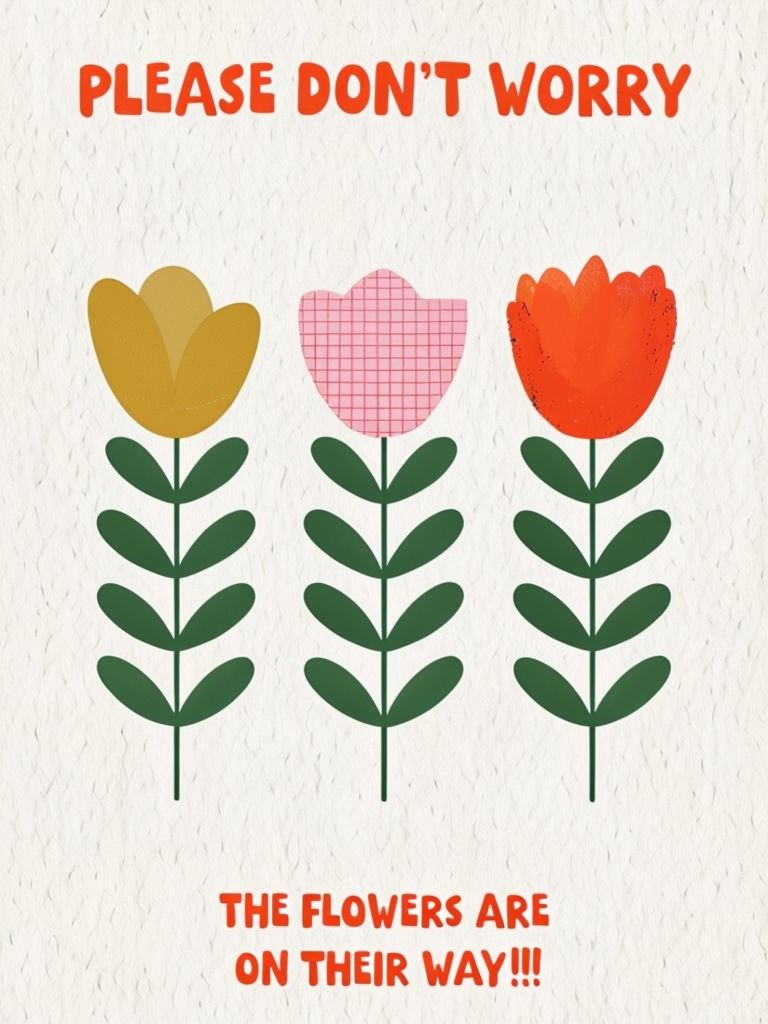 Cheerful Cartoon Flowers with Positive Message Card