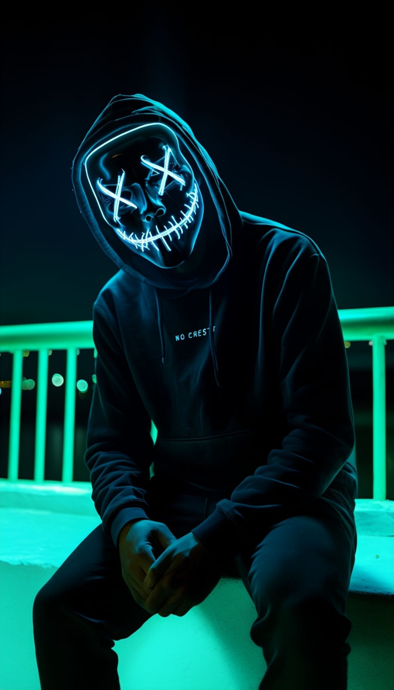 Mysterious Dark Photograph of Glowing Masked Figure Mobile Wallpaper