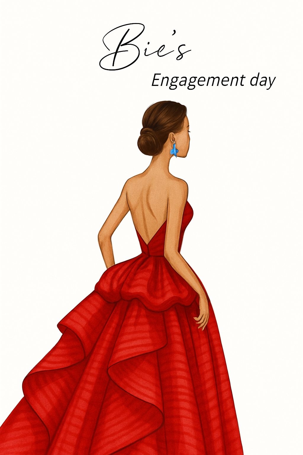 Elegant Crimson Red Gown Engagement Day Invitation Card