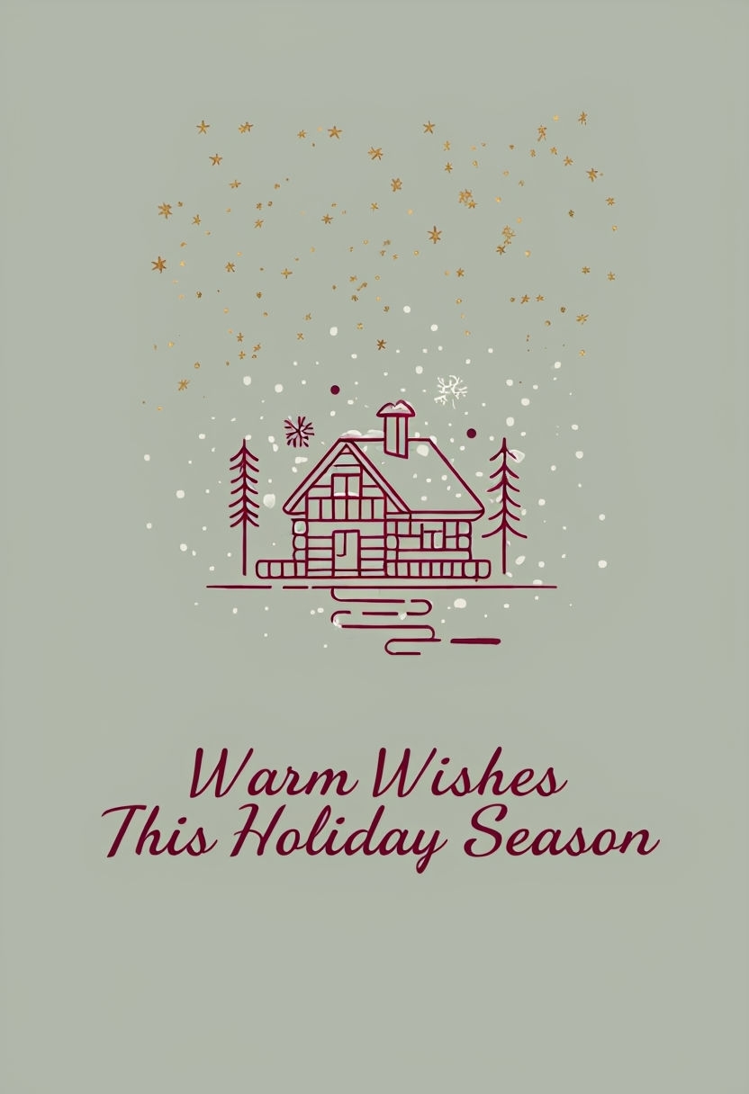 Whimsical Cozy Cabin Christmas Card with Festive Greetings