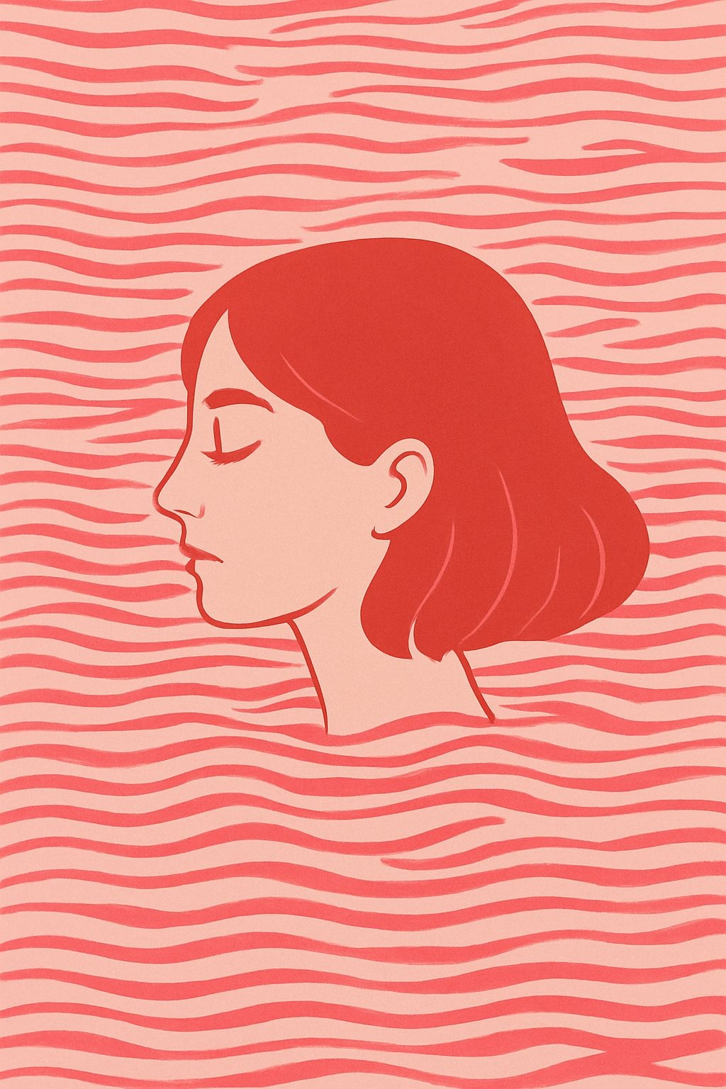 Minimalist Profile of Young Woman in Abstract Colors Art