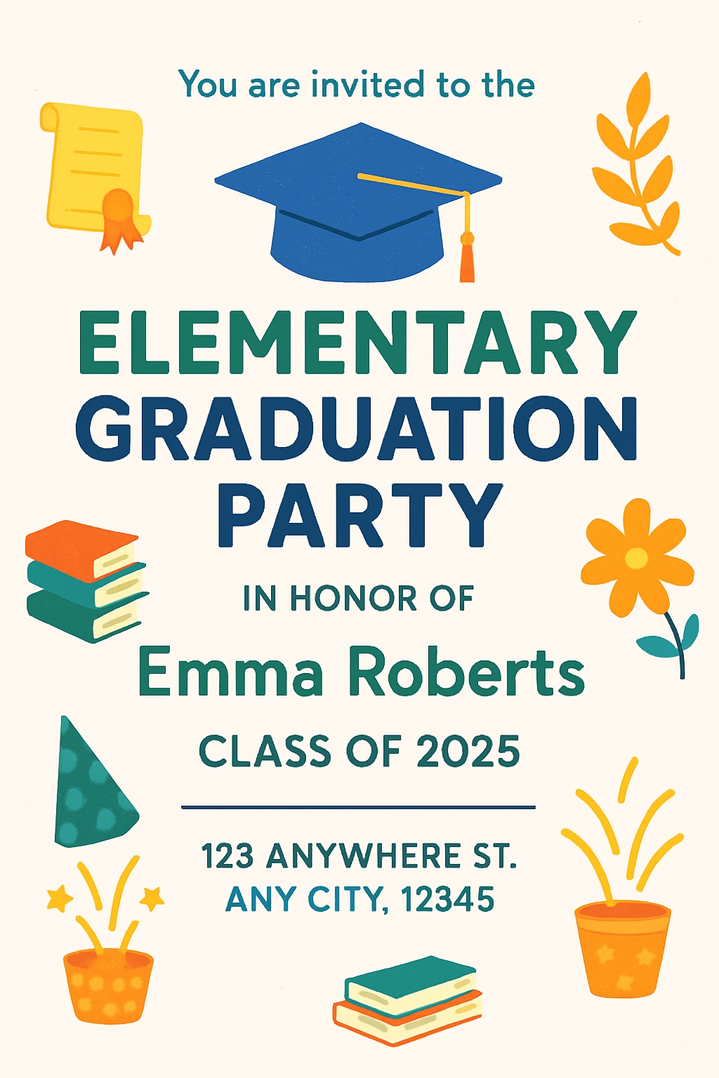 Festive Elementary Graduation Party Invitation Design Cards & Invites