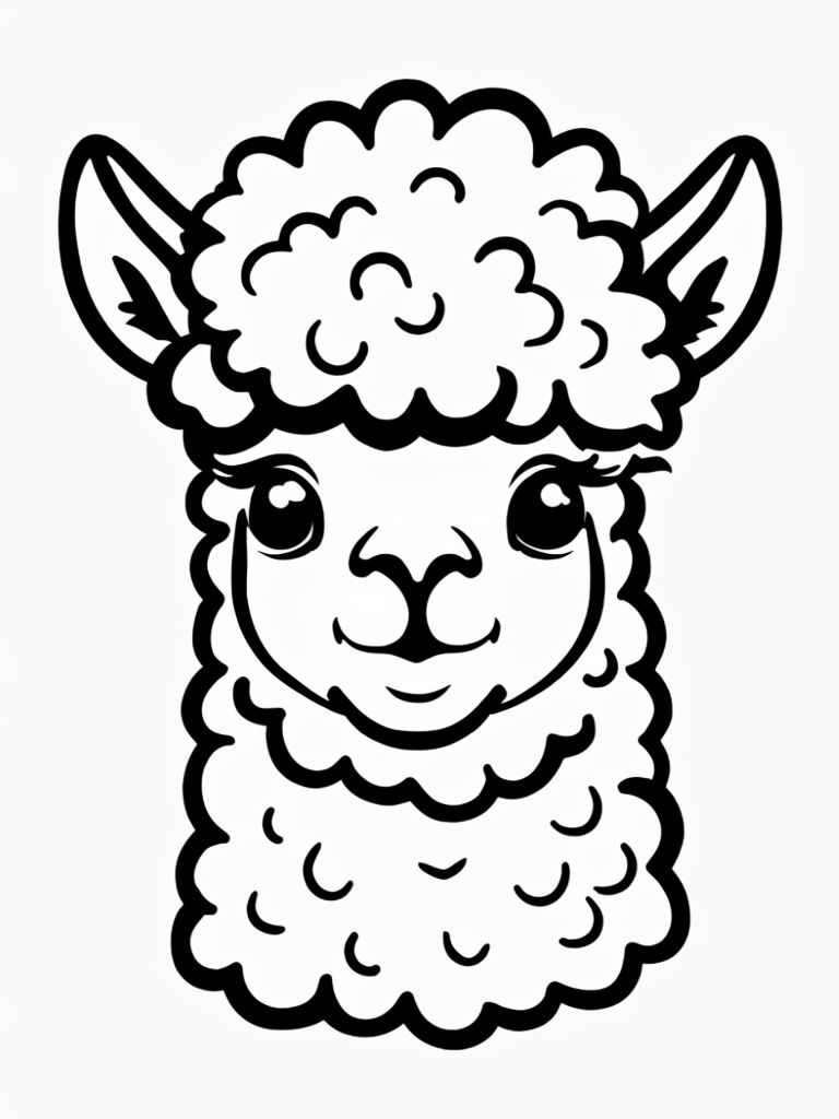 Fluffy Alpaca Line Drawing for Creative Coloring Book Pages