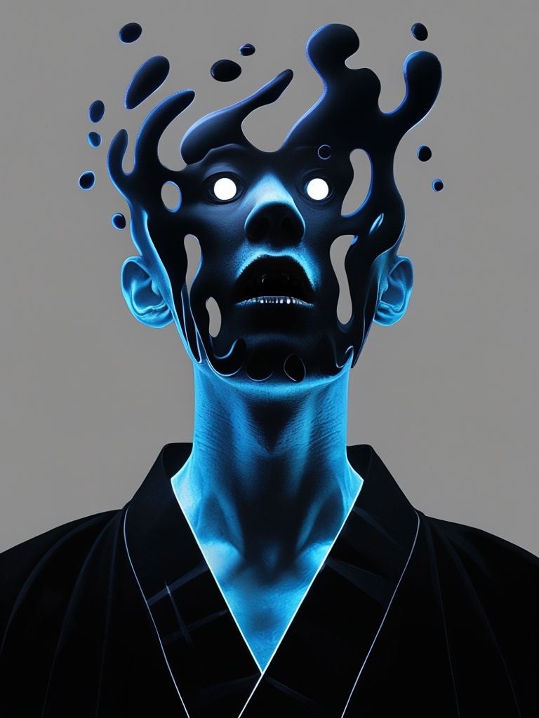 Surreal Distorted Human Figure with Abstract Head Artwork