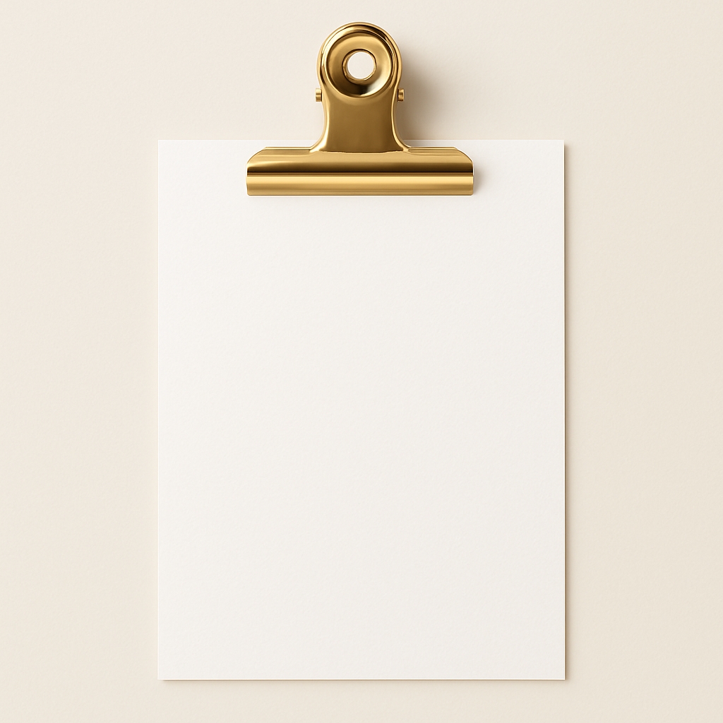 Elegant Gold Clip on Minimalistic A4 Paper Mockup