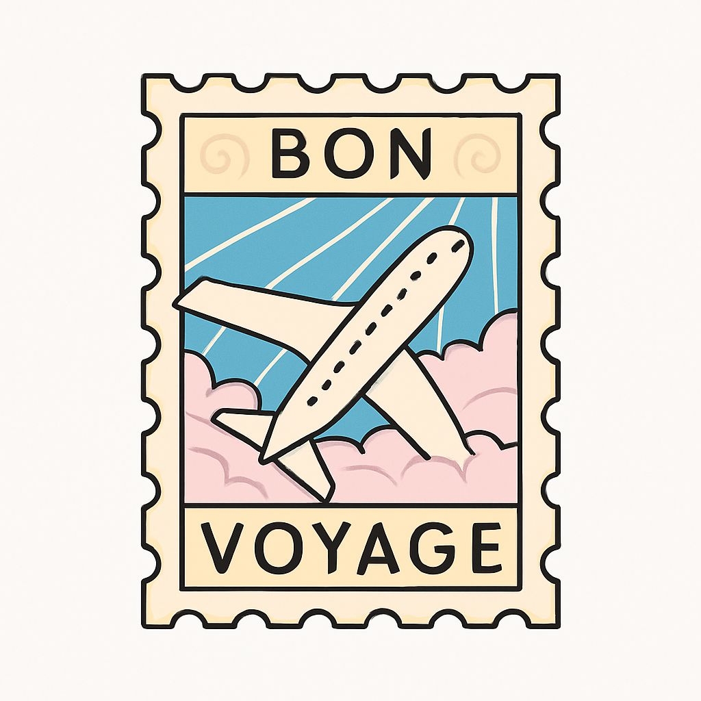 Retro Airplane Bon Voyage Postage Stamp Illustration Sticker