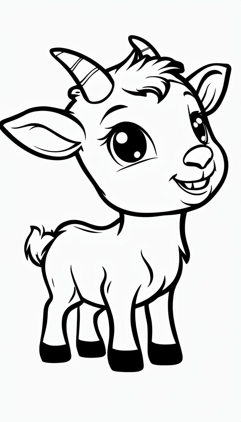 Cute Cartoon Baby Goat Line Drawing Coloring Book Page