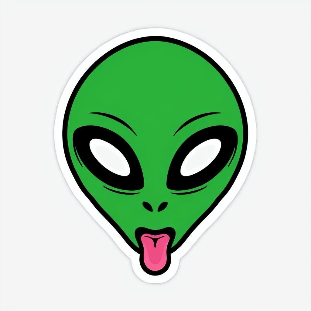 Vibrant Cartoon Alien Face Sticker with Playful Expression