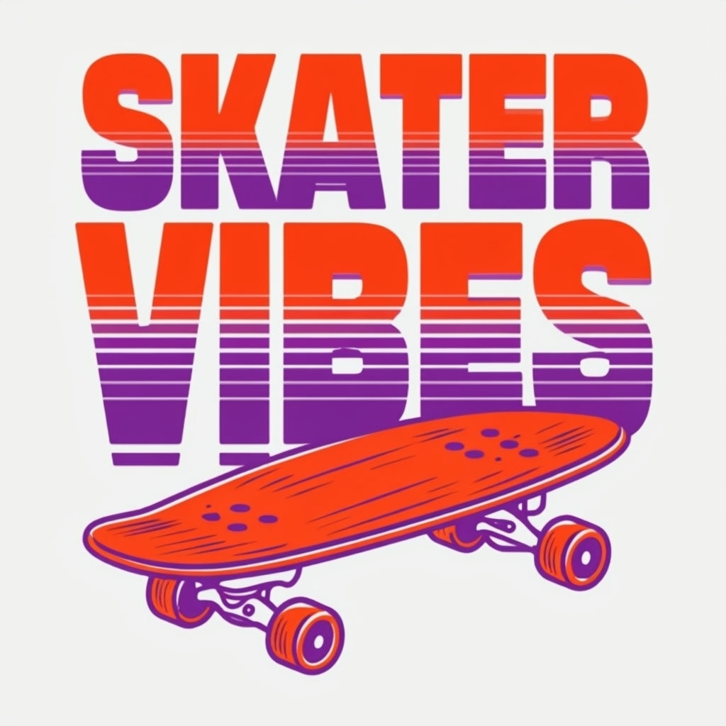 Retro Skater Vibes Graphic Design Sticker with Skateboard Illustration