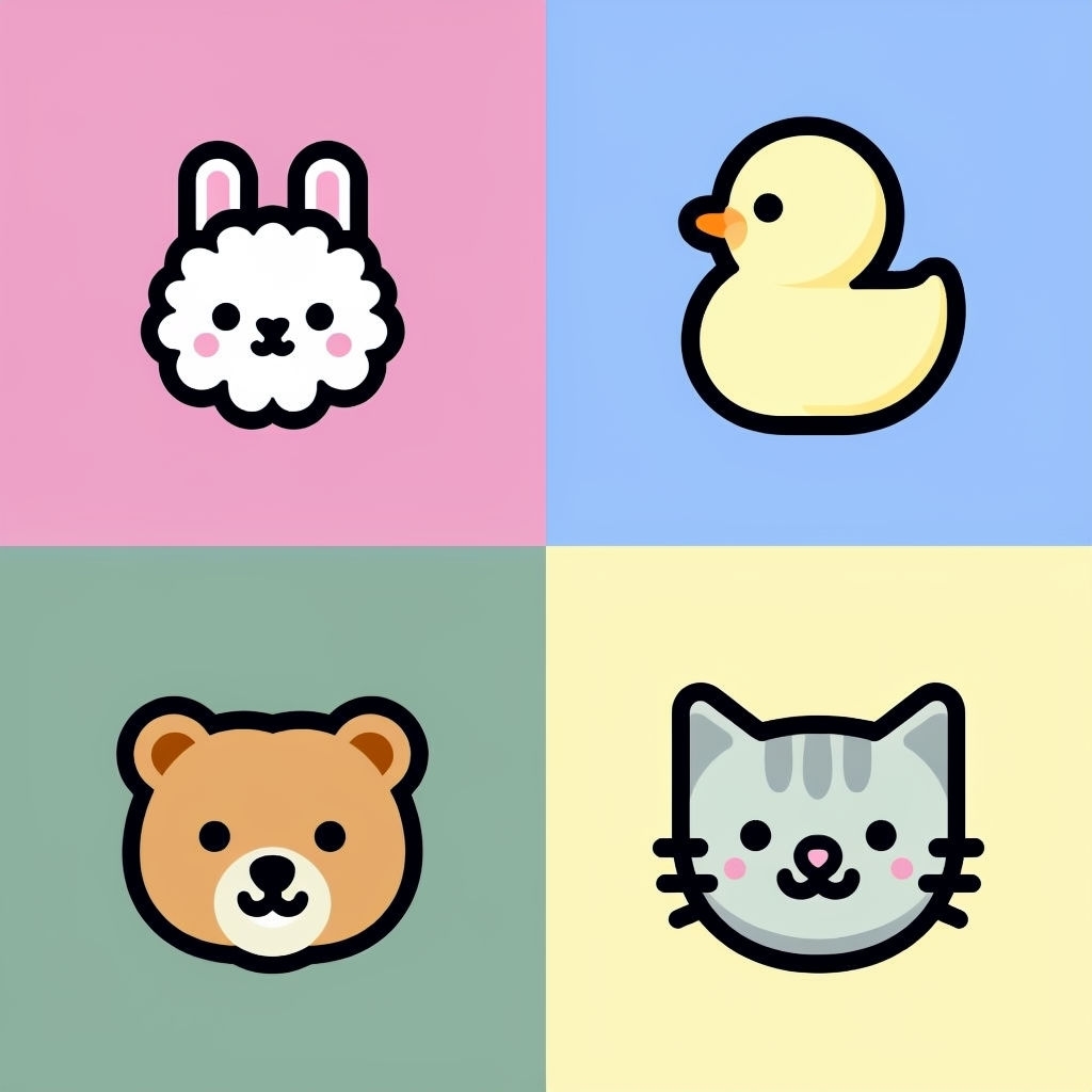 Cute Baby Animals Graphic Illustration in Four Panel Design Seamless Pattern