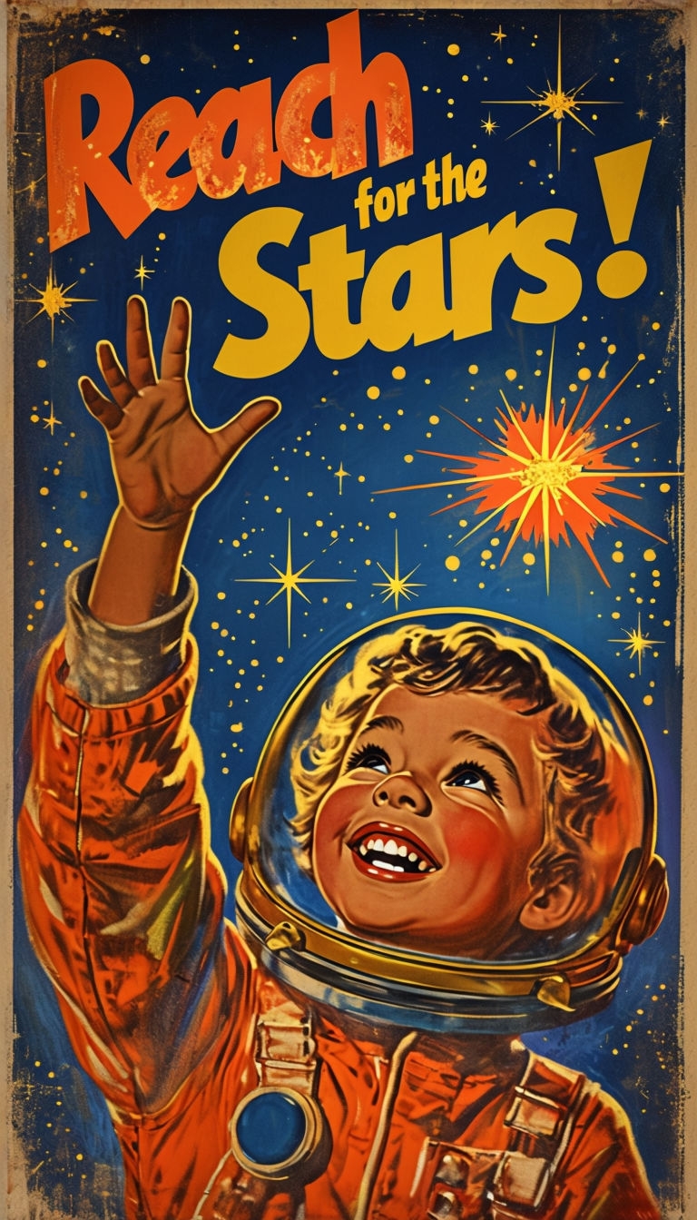 Vintage Child Astronaut Reaching for the Stars Poster