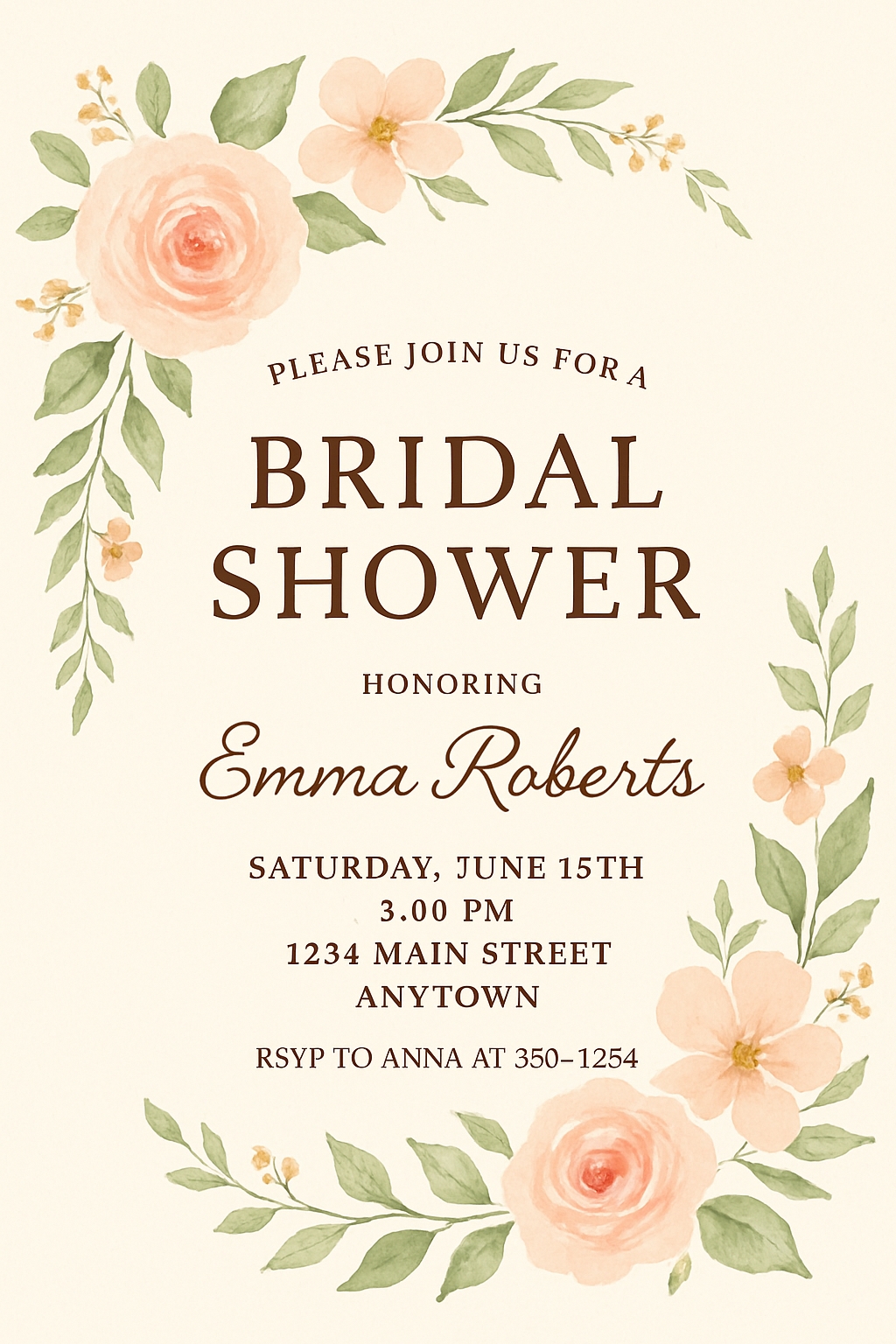 Elegant Floral Bridal Shower Invitation with Watercolor Design Card