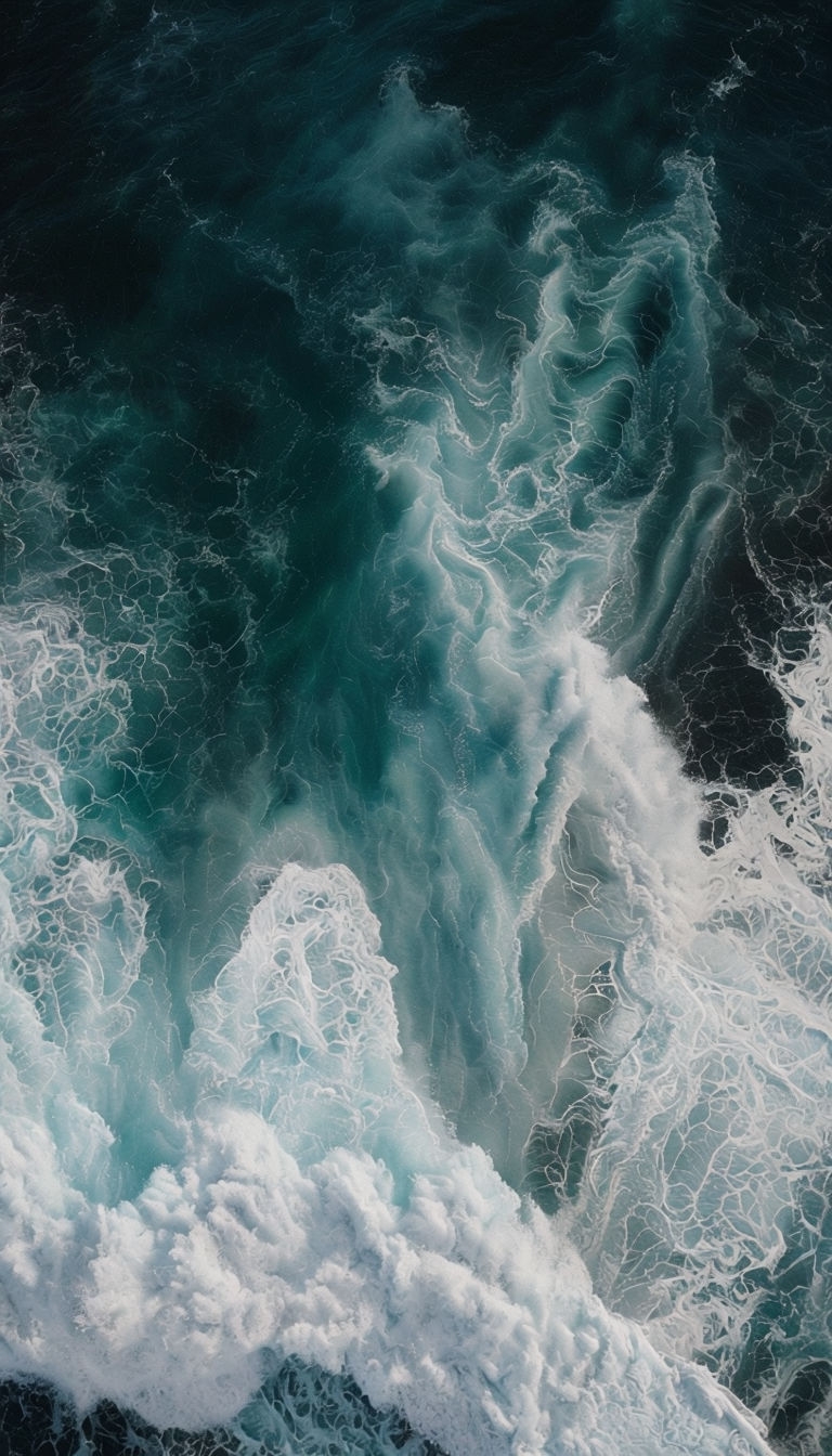 Dynamic Ocean Waves and Shore Aerial Photography Mobile Wallpaper