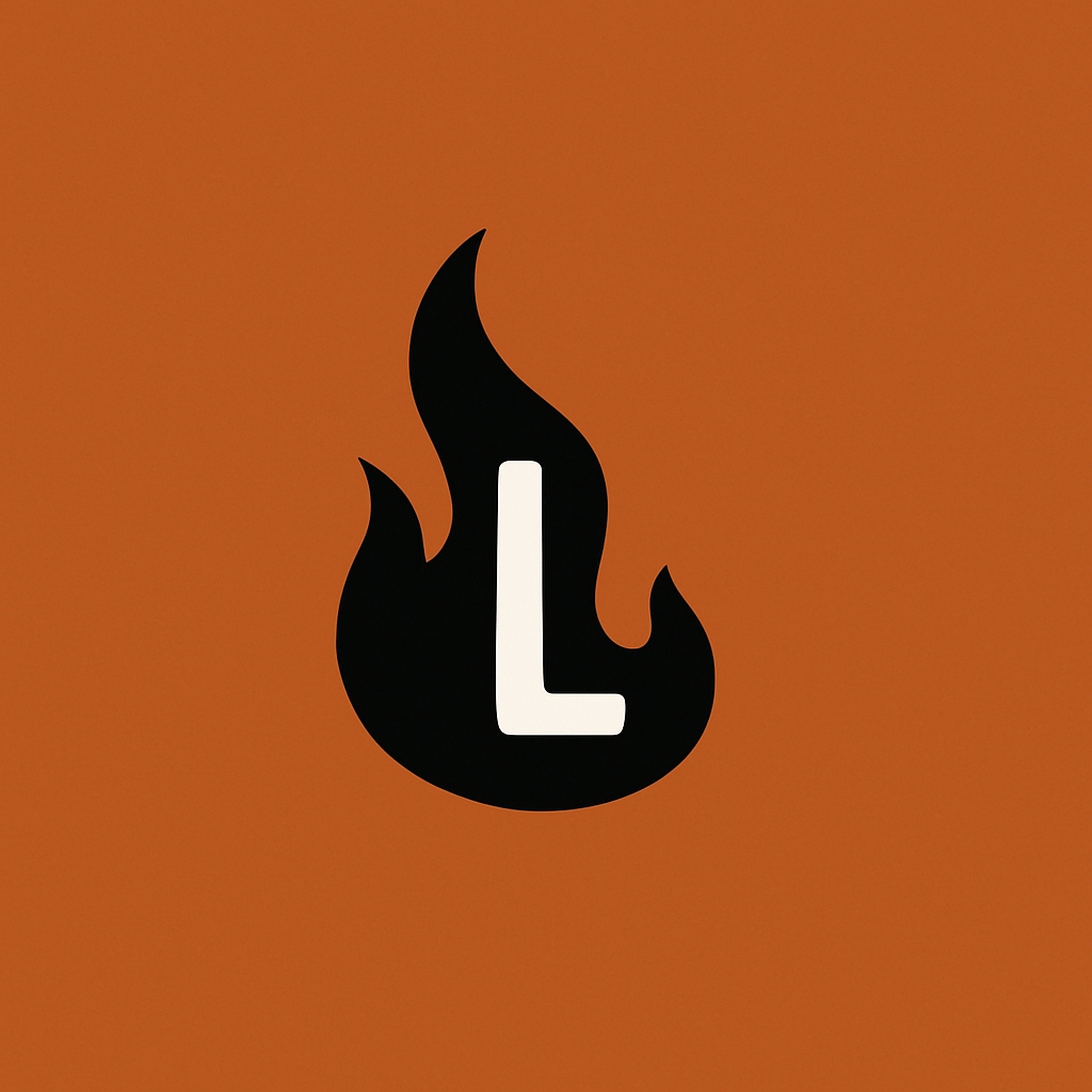 Black Flame Silhouette with Letter L on Burnt Orange Background Monogram
