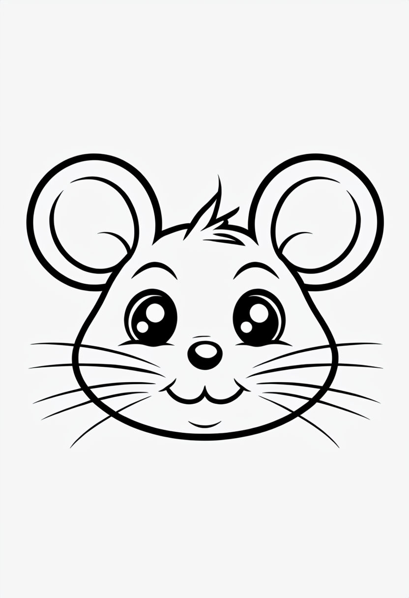 Cute Minimalist Mouse Face Line Drawing for Coloring Book Pages