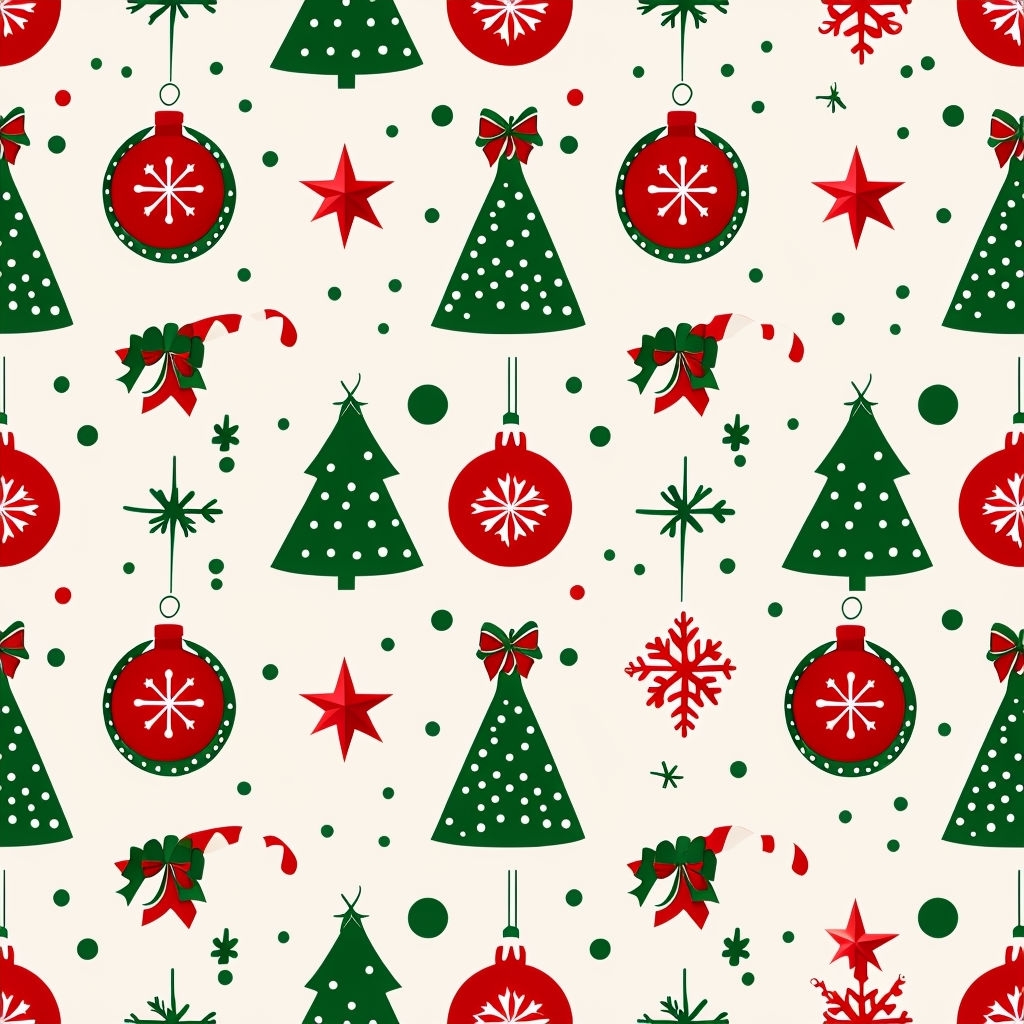 Festive Christmas Seamless Pattern with Ornaments and Trees