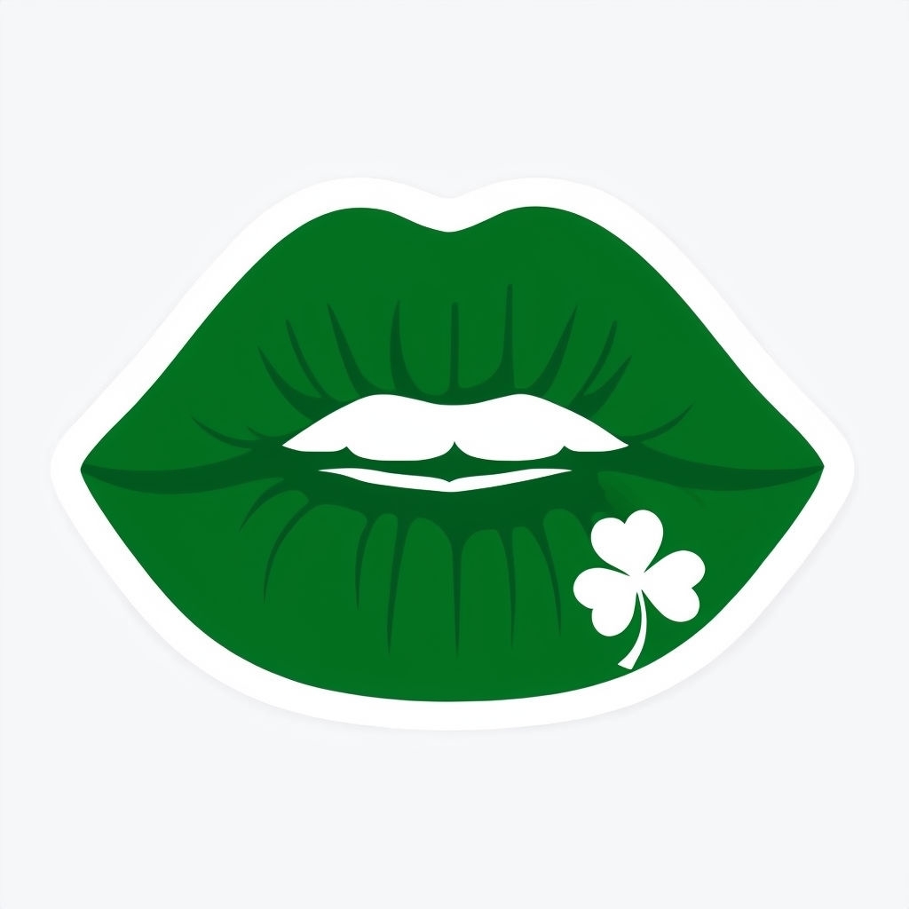 Vibrant Green Lips with Shamrock Design Sticker