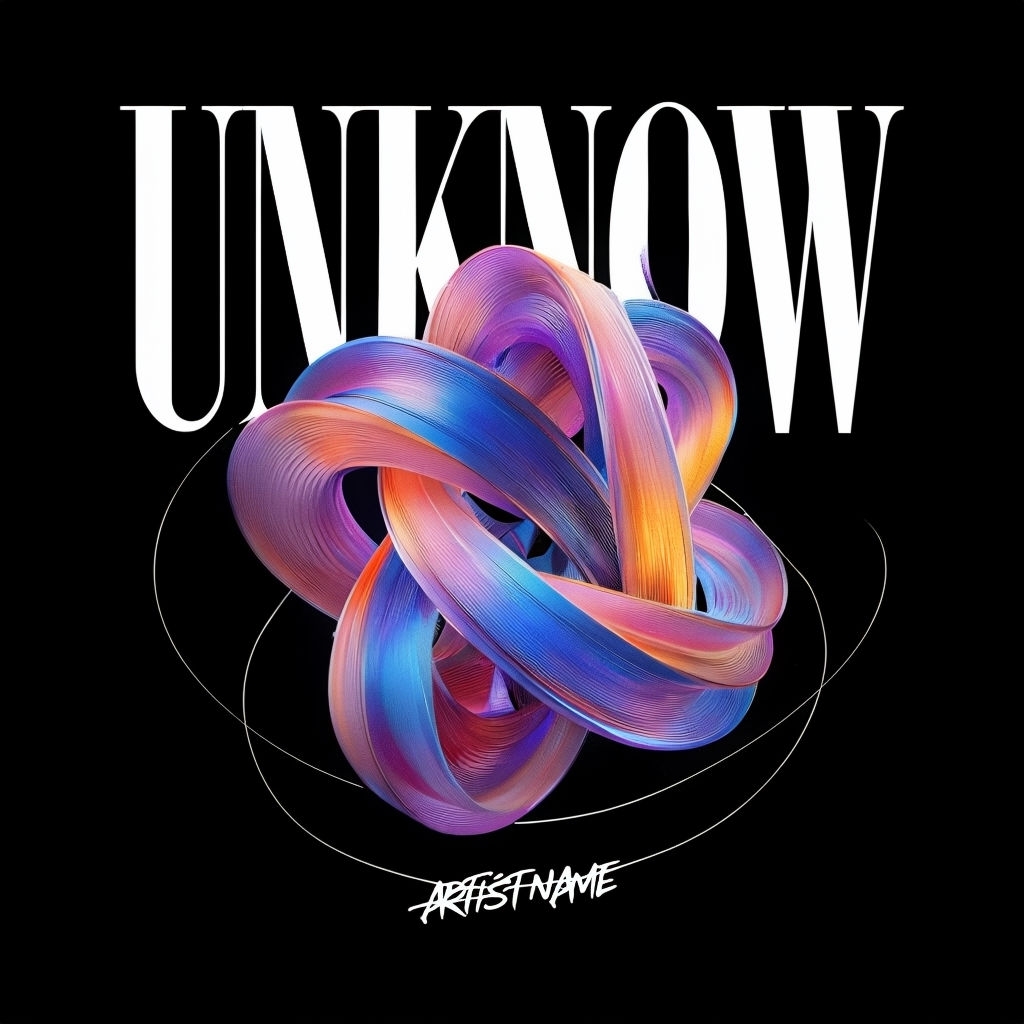 Vibrant Neon Abstract Ribbons Art with UNKNOW Text Spotify Album Cover