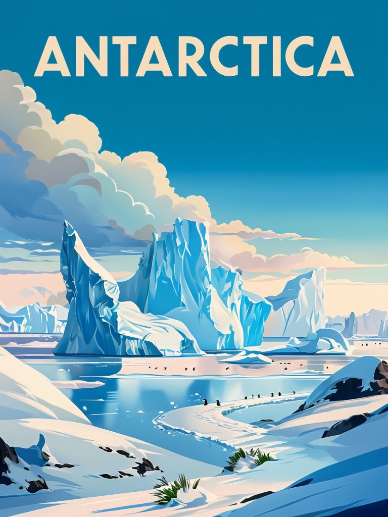 Vintage Travel Poster of Majestic Antarctica Landscape