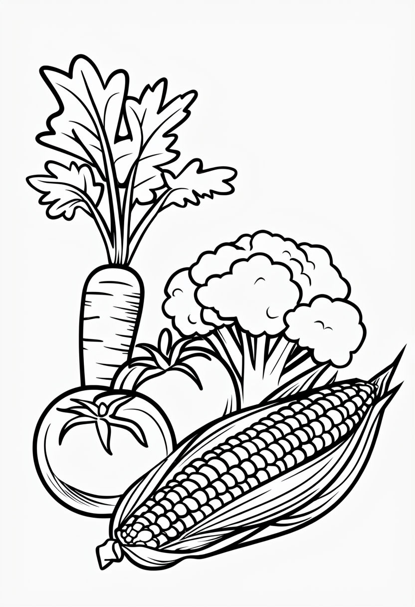 Freshly Harvested Garden Vegetables Line Art Coloring Page